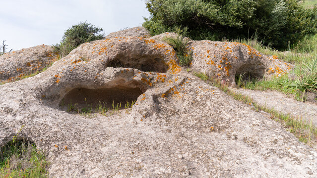 domus de janas and necropolis of santu pedru ancient nuragic tombs in alghero north sardinia.