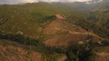Obraz premium aerial images of the highway that crosses the central mountain range with its bridges and traffic