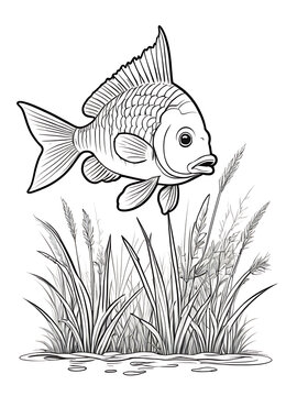 recommend clip art: fish for a toddlers hand drawing grass and sketch smoothly outline shape coloring page ai generated 