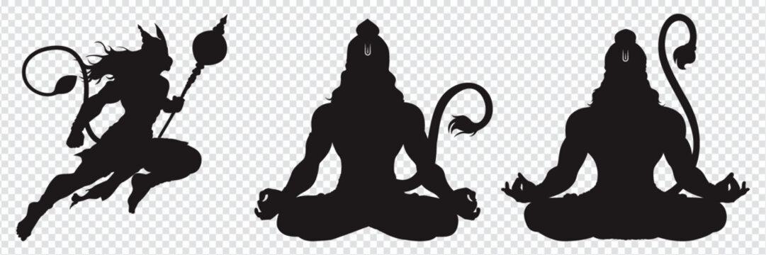 Hanuman, Silhouette, Jay Shri Ram, Lord Hanuman for, happy Hanuman Jayanti,black, vector Hanuman Silhouette. of Hindu god Hanuman playing Shell, Very Powerful Lord Hanuman Indian Festival, Ram Navami.