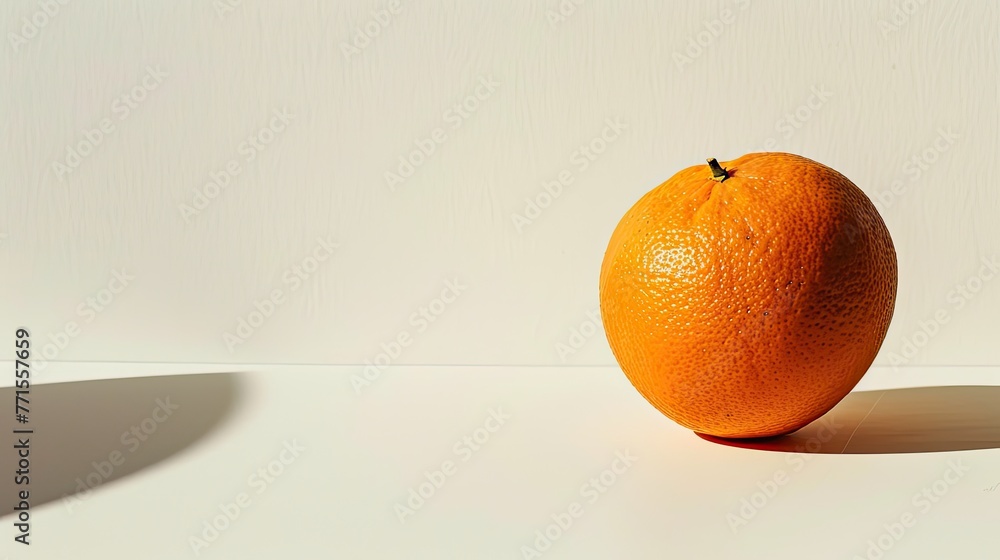 Poster a minimalist composition of a single orange against a stark white background emphasizing its shape a
