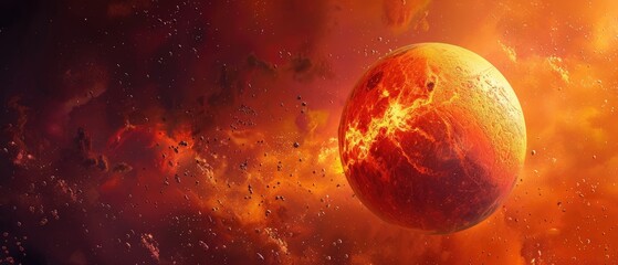 An artistic interpretation of an orange as a planet with a space-themed background
