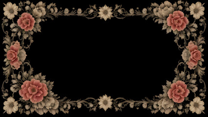 vintage floral border background frame on black