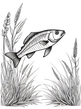 recommend clip art: fish for a toddlers hand drawing grass and sketch smoothly outline shape coloring page ai generated 