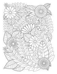 Zen tangle Coloring-Pages for  Vector doodle flowers in black and white.adults and kids 