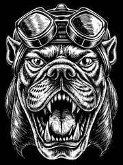 Design of a pitbull head motorcycle rider.