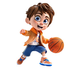 Children's characters playing basketball happily having fun on PNG transparent background.