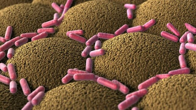 Bacteria On The Microvilli Surface Of Digestive System 3D Animation