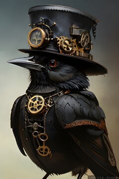 Black sparrow bird steampunk dystopia

