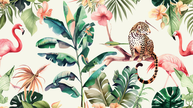 Animais da floresta tropical ilustração em aquarela - Papel de parede 