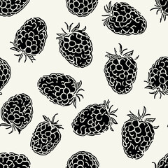 Vector seamless pattern. Modern repeating floral texture. Fancy print with stylised raspberries. Can be used as swatch for illustrator.