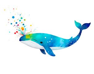 Colorful Whale Swimming, Illustrator Drawing of Whales in the Sea
