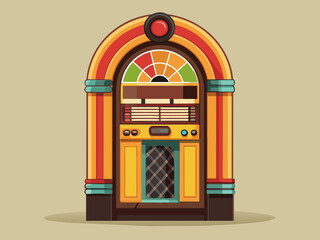 Obraz premium Fashioned retro jukebox in minimalist background. Vibrant color fashioned jukebox. Highly detailed vector illustration.