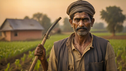 Indian farmer in farm land - obrazy, fototapety, plakaty