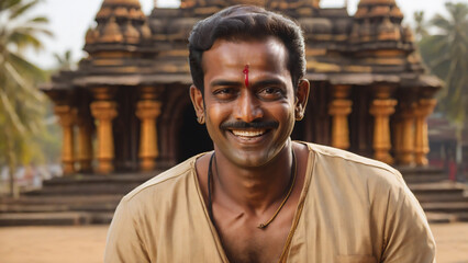 Portrait of a South Indian person in temple - obrazy, fototapety, plakaty