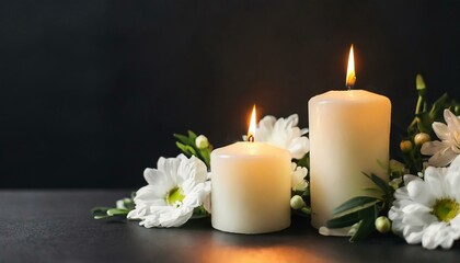 Fototapeta na wymiar candles and flowers on a dark background