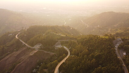aerial images of the highway that crosses the central mountain range with its bridges and traffic
