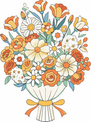 A pile of flowers with vintage vector style.