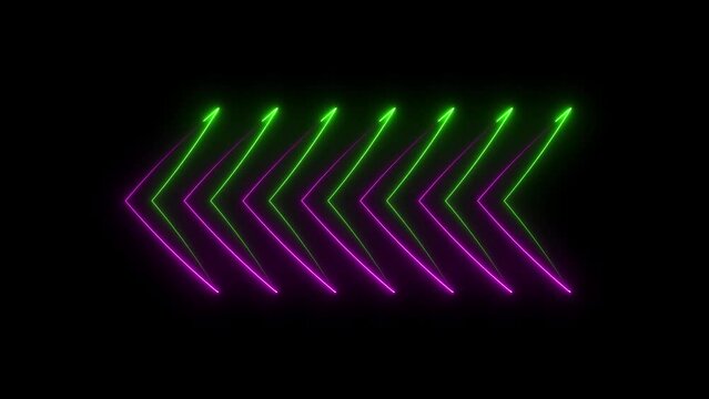 Glowing neon line arrows animation. Animated arrows for the overlay video layer. swipe up animation. Continuous group of arrow blending together and going in one direction.