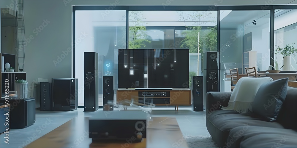 Poster a modern smart home with various connected devices showcasing the concept of digital transformation 