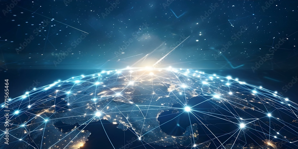 Poster global network technology connecting continents and countries enabling crossborder communication and