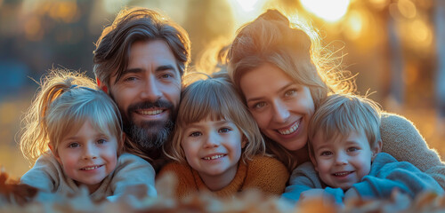 Picture of a warm family parents playing with children Suitable for use in advertising. Technology products and website design work Image generated by AI