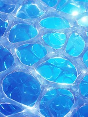 Chondrocyte in cartilage matrix, close view, soft blue glow, clear gel texture