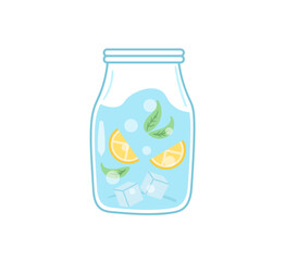Quote drink more water print, drinking with glass bottle and glass. Doodle hand drawn cute trendy vector illustration. Various flask on white background. Mineral and natural water in clear bottles.
