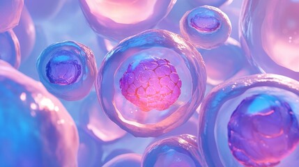 Germ cell division, medium shot, pastel pink glow, soft focus, light background