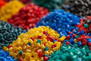 pile of colorful plastic at a recycling plant - obrazy, fototapety, plakaty