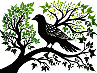 Fototapeta premium Black and white dove on a tree branch vector.