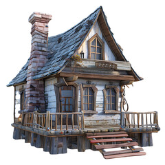 AI generate 3D style of a classic wooden house on a transparent background PNG