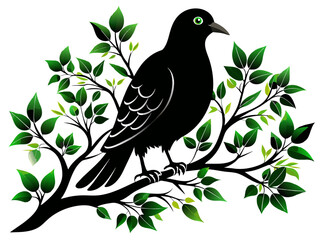 Black and white dove on a tree branch vector.