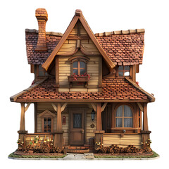 AI generate 3D style of a classic wooden house on a transparent background PNG