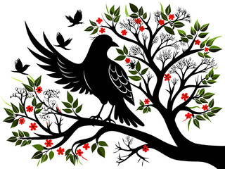 Black and white dove on a tree branch vector.