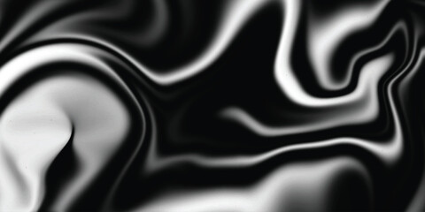 Dark Silver black metallic flowing background. Abstract dark liquid waves background. Black and white liquify background.
