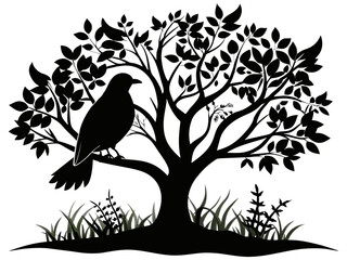 Obraz premium Black and white dove on a tree branch vector.