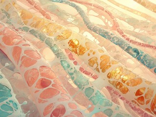 SynapseCilia on cell surface, rhythmic waves, pastel palette, detailed view, soft lighting, overhead perspective