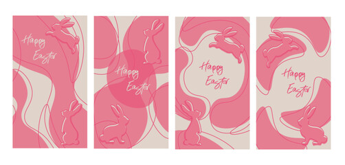 Set of vertical templates for social media for Happy Easter. Easter concept.Cute vector backgrounds in flat style for social media posts, mobile apps, invitations, banner design and web, Vector