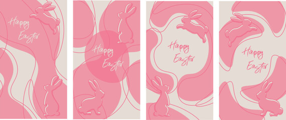 Set of vertical templates for social media for Happy Easter. Easter concept.Cute vector backgrounds in flat style for social media posts, mobile apps, invitations, banner design and web, Vector