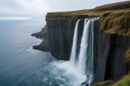 Waterfall Kilt Rock - water fall into the sea - Isle of Skye, Highland Region
