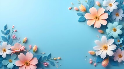 Beautiful soft blue floral pastel background, HD, no text, no writing, no lines.