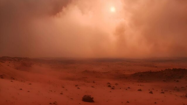 A beautiful landscape of Mars showing a sandstorm