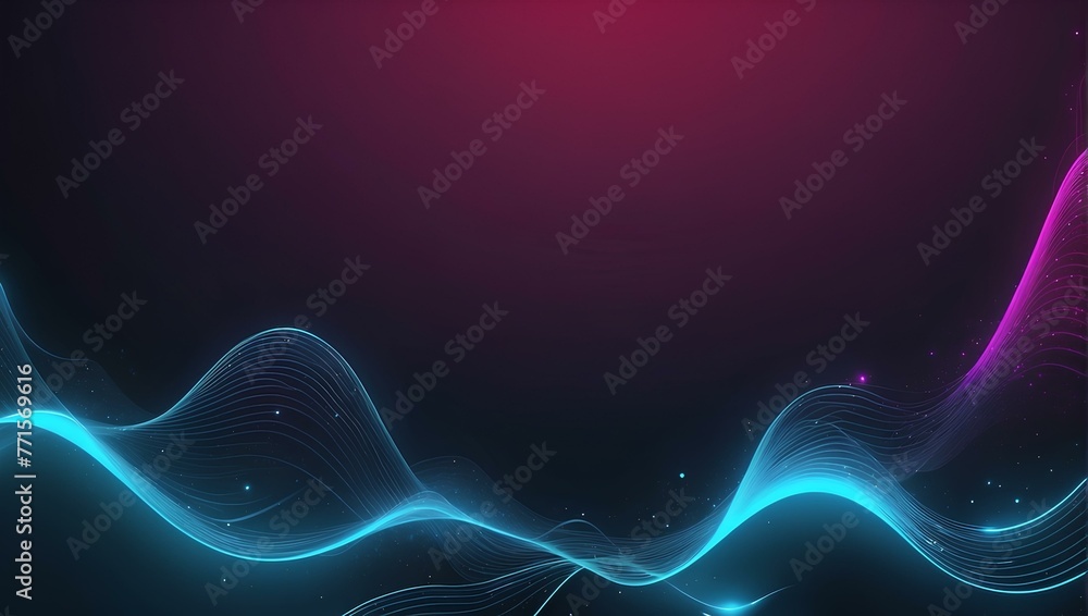 Poster abstract background with glowing blue lines on red background with copy space, space for text and de
