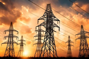 power lines at sunset