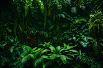 Rich green hues abound in this plant wall, which is adorned with a variety of orchids, fern leaves,...
