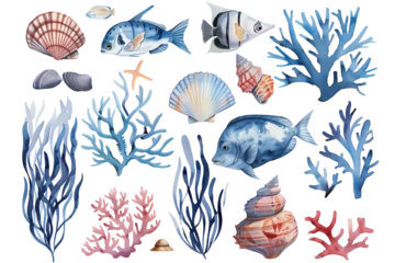 Papier Peint photo Lavable Vie marine Seamless vector pattern with seashells, fish, and starfish for summer beach designs