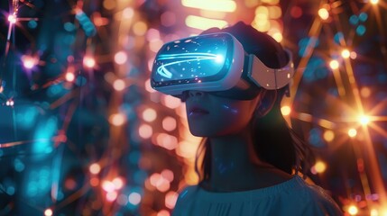 Modern women wearing VR glasses virtual Global Internet connection metaverse, application technology, online shopping concept