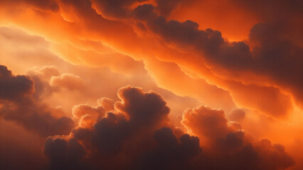 Orange Atmospheric background of smoke and clouds. Spooky cloudscape with ethereal swirls - obrazy, fototapety, plakaty