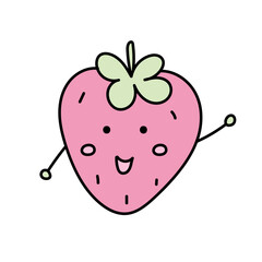 Strawberry cartoon. Vector illustration in doodle style